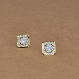 Square Earrings with White Stones